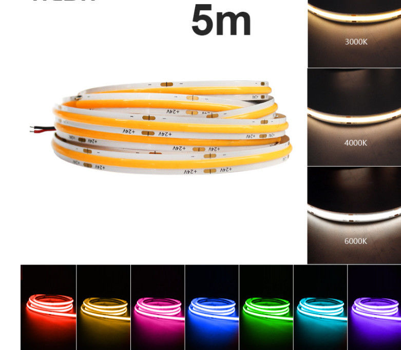 현명한 색 교체 24V COB RGBW LED 스트립 10 밀리미터는 2700K-6500K를 방수 처리합니다